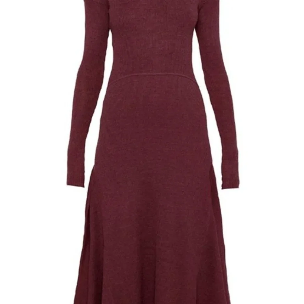 Theory Panel Knit Dress Dark Current Burgundy Fitted Sweater Assymetric‎ Dress P - Picture 3 of 6